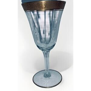 Tiffin Franciscan Water Wine Goblet Glass Rambler Rose Clear Narrow Optic Gold